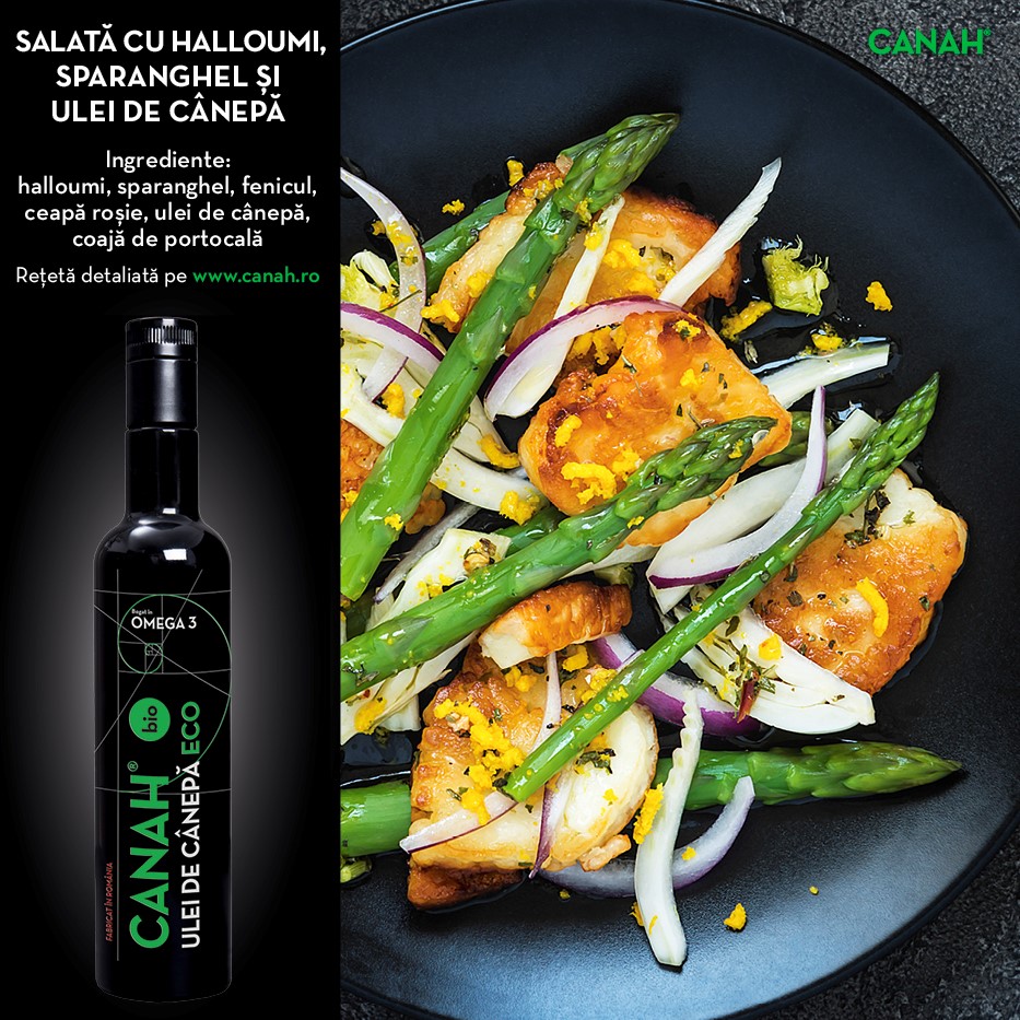 Salata Haloumi sparanghel si ulei de canepa